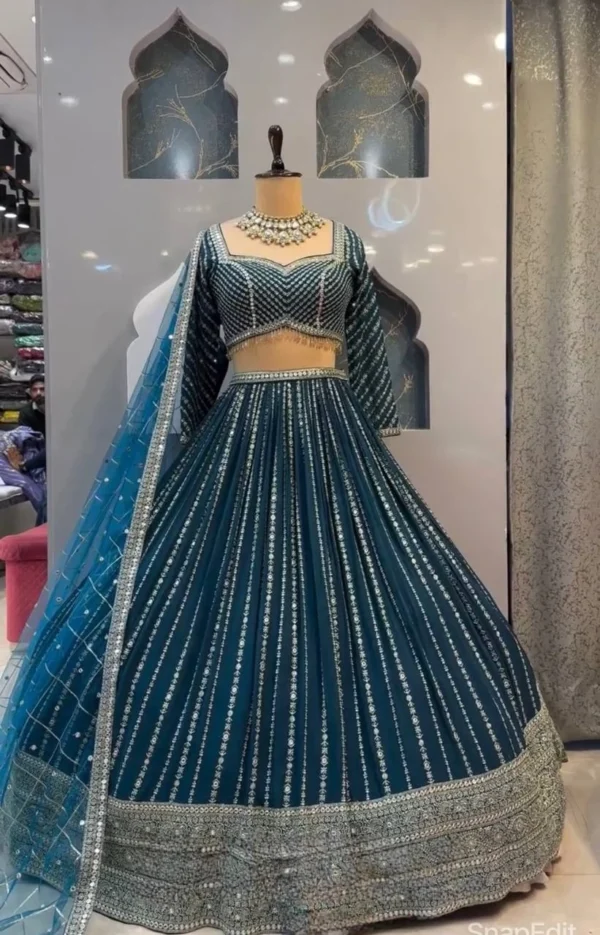 Wedding Wear Georgette Blue Lehenga Choli