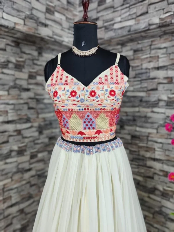 Party Wear White Lehenga Choli With Koti - Image 3