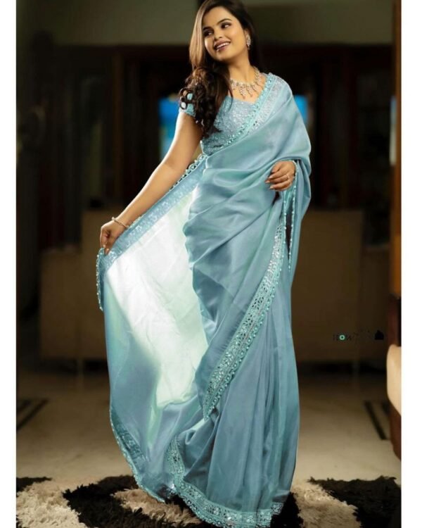 Party Wear Silver Tissue Silk Sky Blue Saree