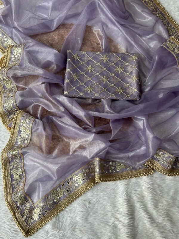 Party Wear Silver Tissue Silk Purple Saree - Image 4