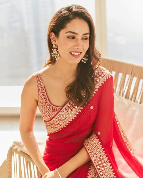 Designer Georgette Red Saree - Image 5