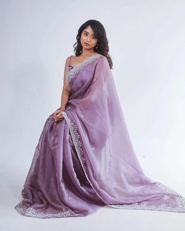 Party Wear Silk Purple Saree - Image 2