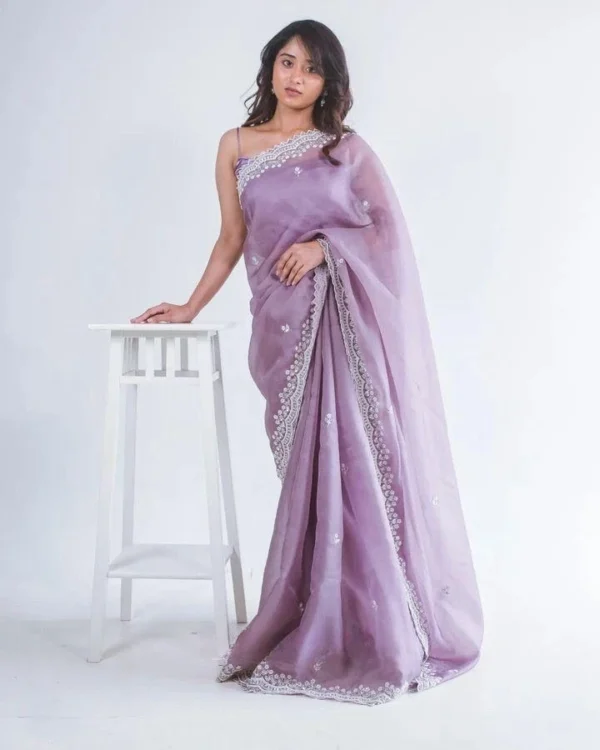 Party Wear Silk Purple Saree