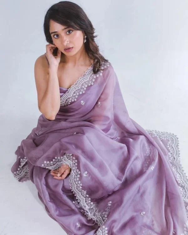 Party Wear Silk Purple Saree - Image 4