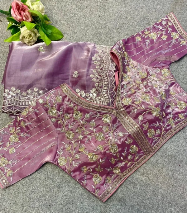 Party Wear Silk Purple Saree - Image 5