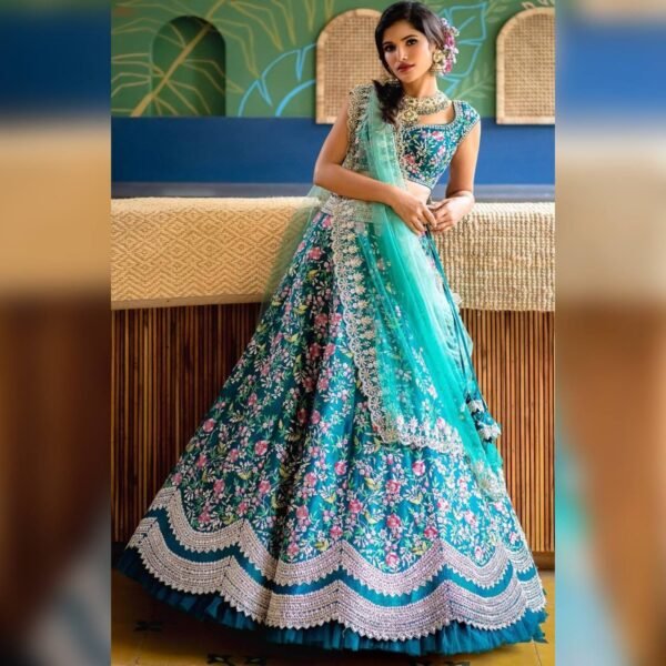 Wedding Wear Silk Sky Blue Lehenga Choli