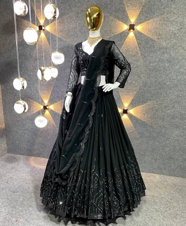 Wedding Wear Georgette Black Lehenga Choli - Image 3