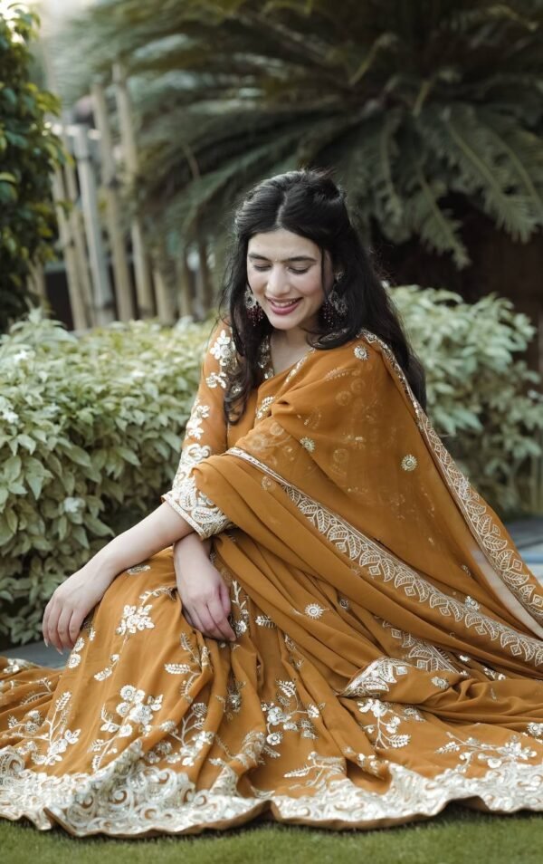 Georgette Mustard Anaarkali Suit - Image 3