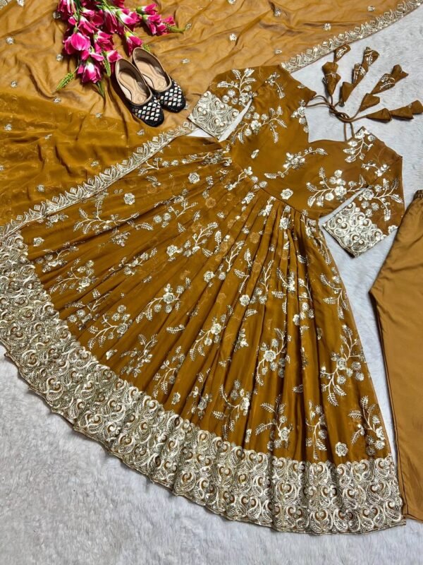 Georgette Mustard Anaarkali Suit - Image 7