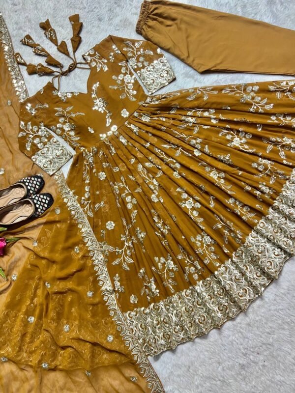 Georgette Mustard Anaarkali Suit - Image 8