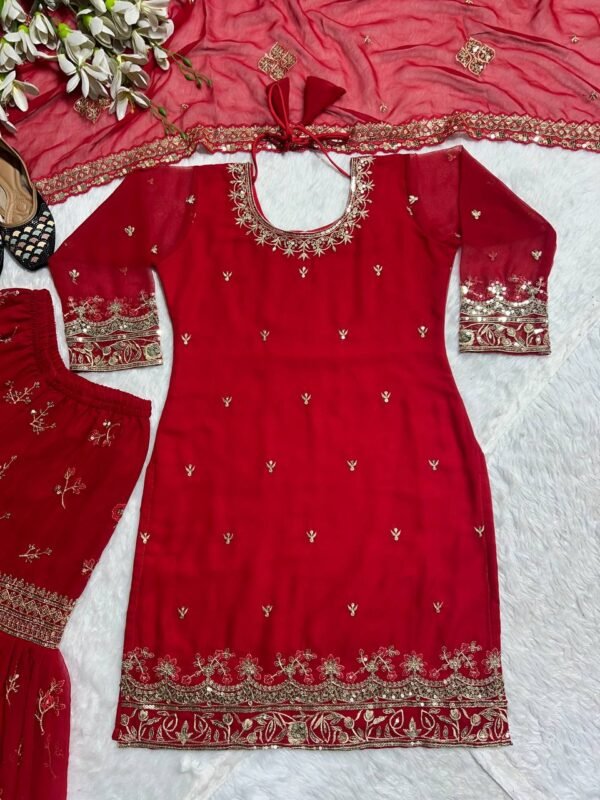 Party Wear Georgette Red Sharara Set - Image 6