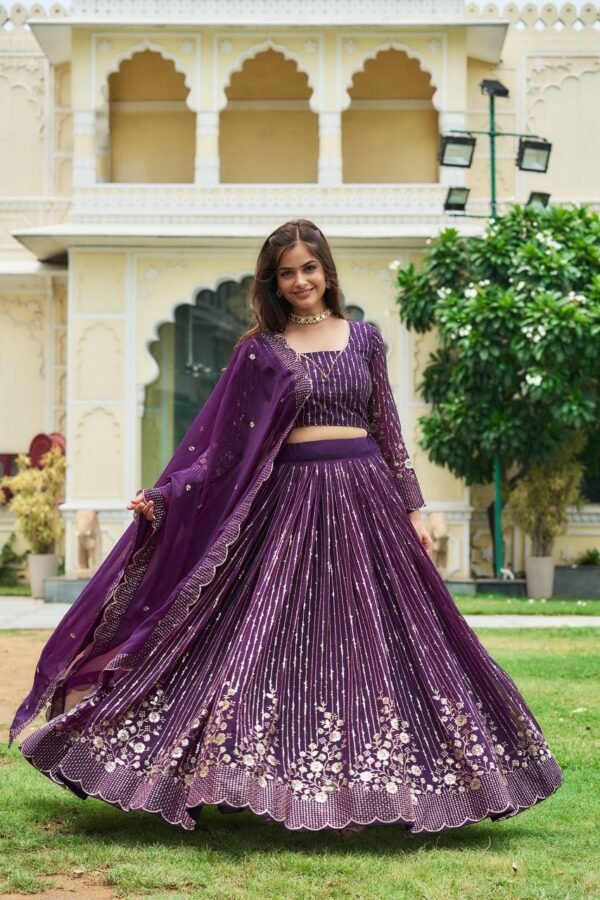 Georgette Wedding Wear Purple Lehenga Choli - Image 3