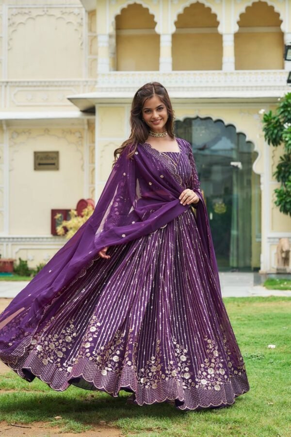 Georgette Wedding Wear Purple Lehenga Choli