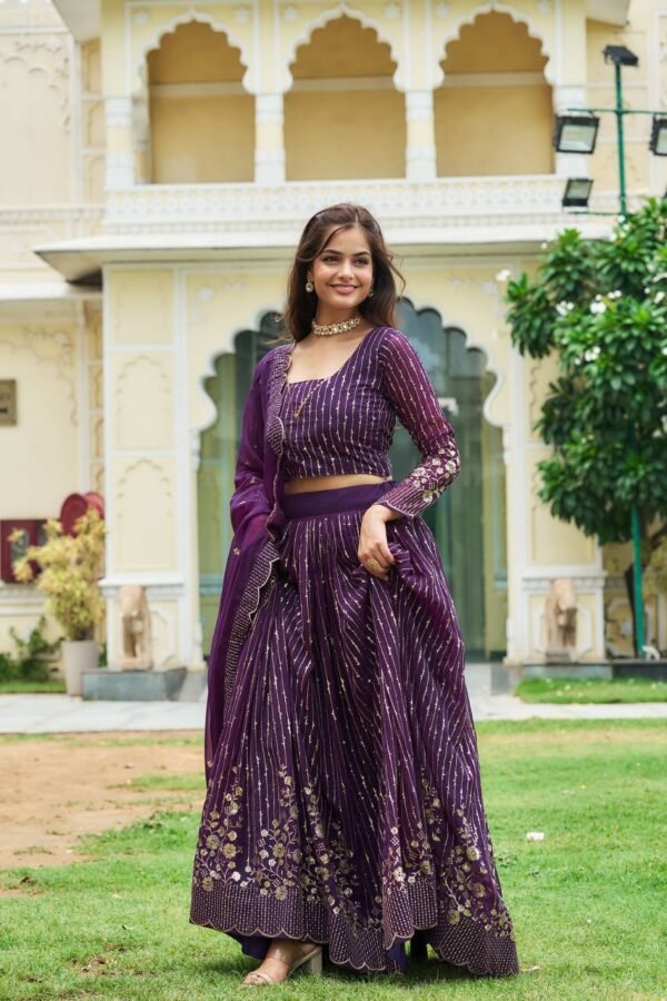 Georgette Wedding Wear Purple Lehenga Choli - Image 4