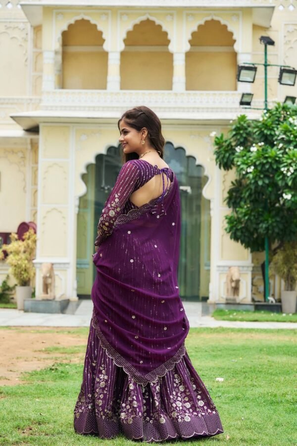 Georgette Wedding Wear Purple Lehenga Choli - Image 5