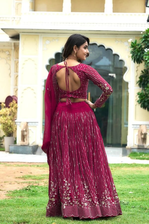 Wedding Wear Georgette Pink Lehenga Choli - Image 4