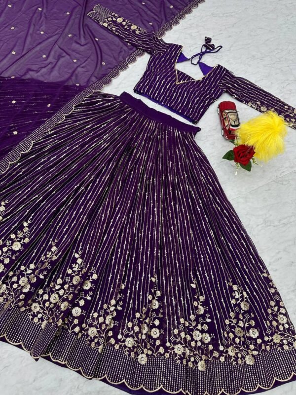 Georgette Wedding Wear Purple Lehenga Choli - Image 7