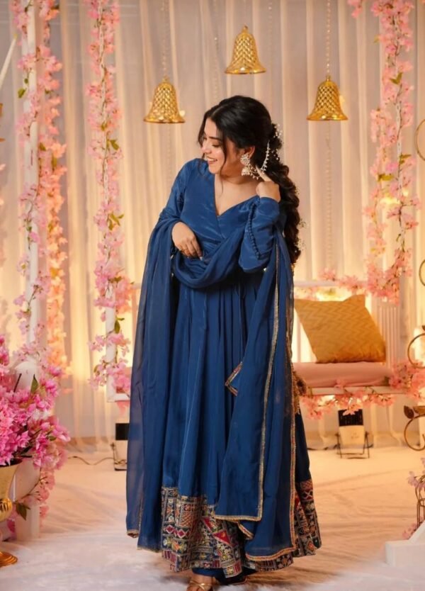 Party Wear Georgette Blue Anarkali Set - Image 3