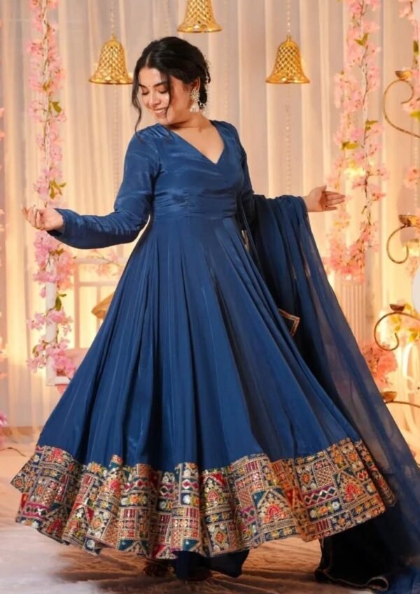 Party Wear Georgette Blue Anarkali Set - Image 2