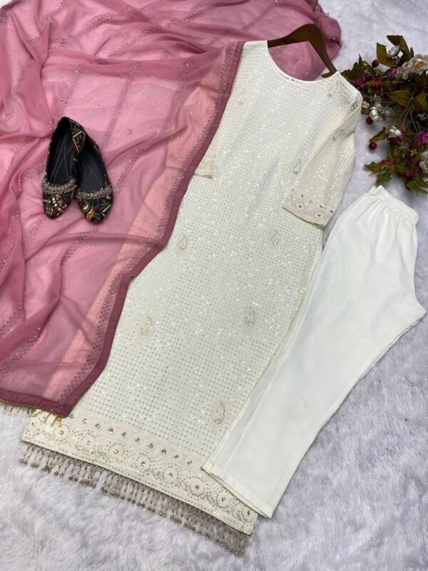 Women's Wear Embroidery White kurta Suit - Image 9