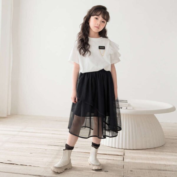 White and Black Ruffle Embellished Skirt Set - Image 2