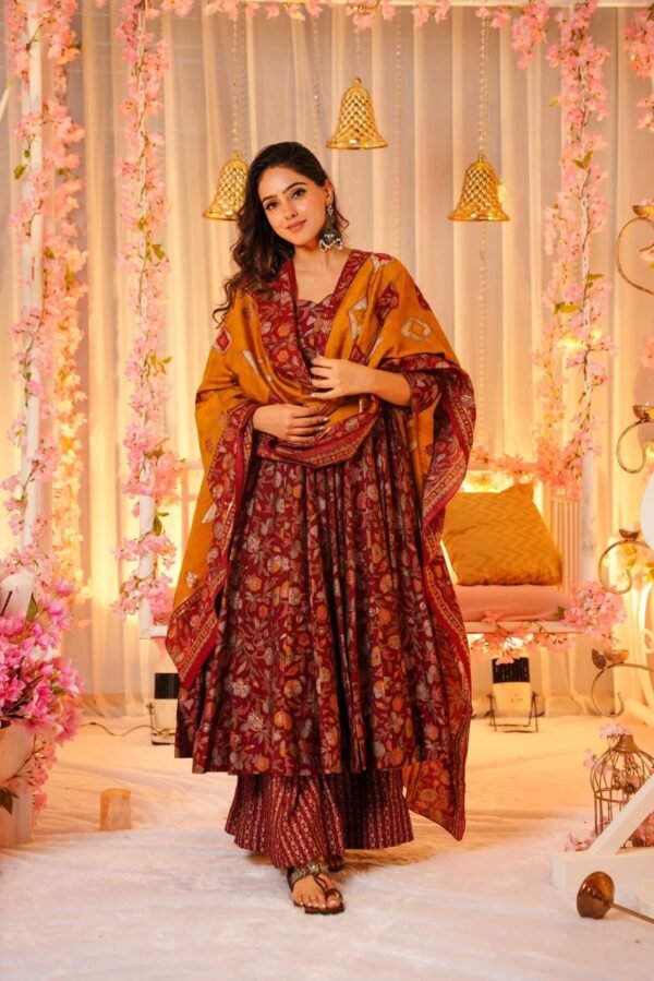 Shaila Muslin Red Anarakali Suit