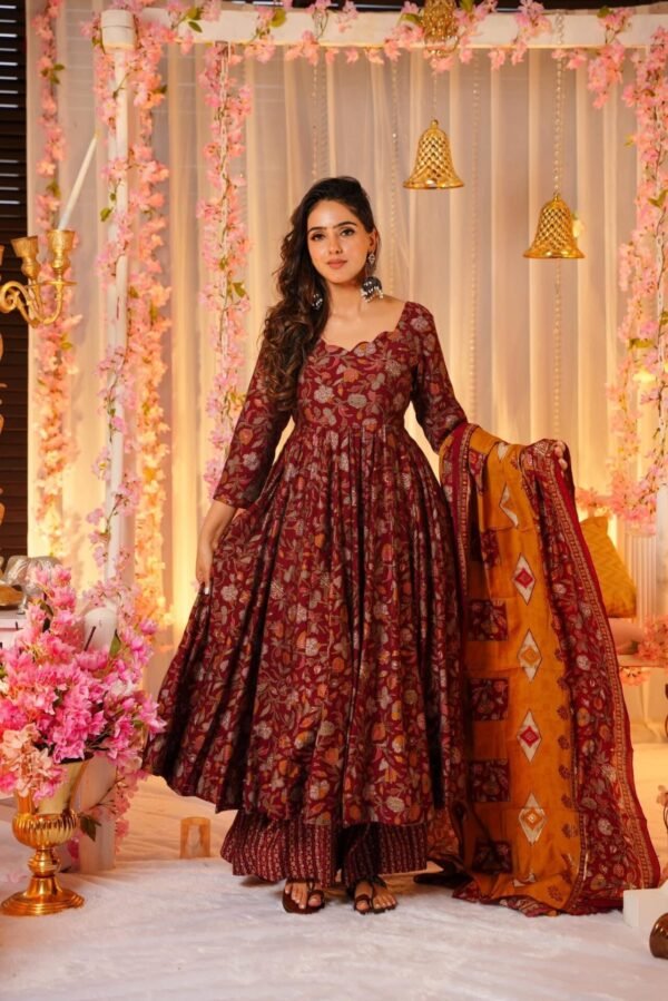 Shaila Muslin Red Anarakali Suit - Image 2