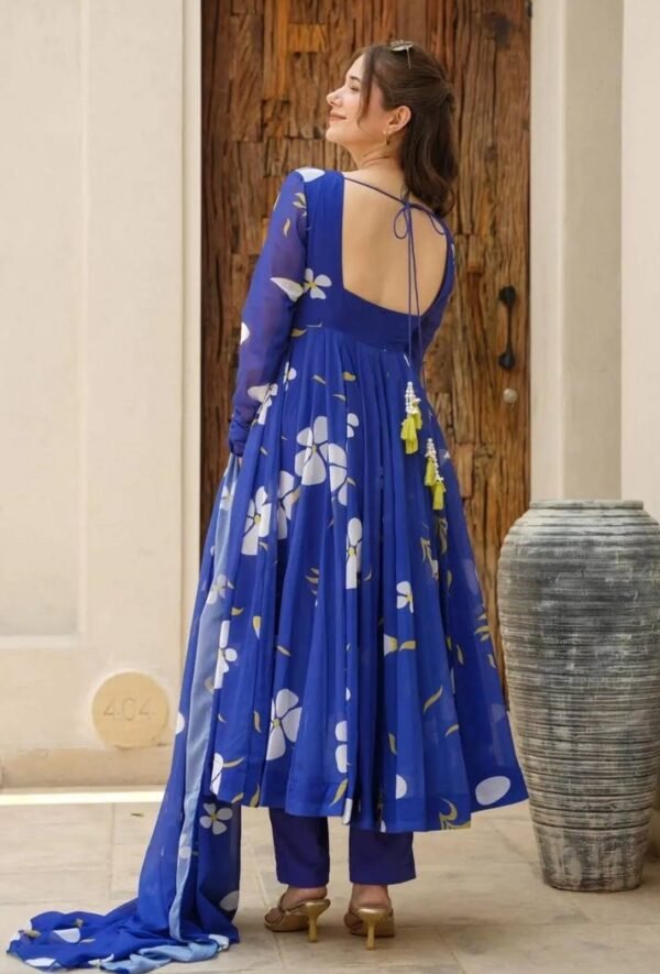 Georgette Printed Blue Anarkali kurta Set - Image 3