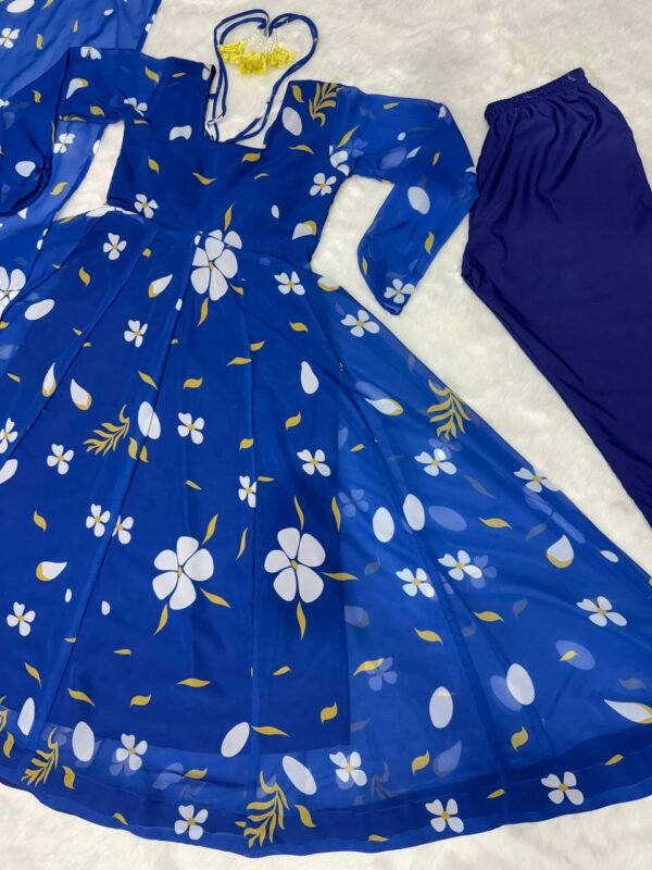 Georgette Printed Blue Anarkali kurta Set - Image 7