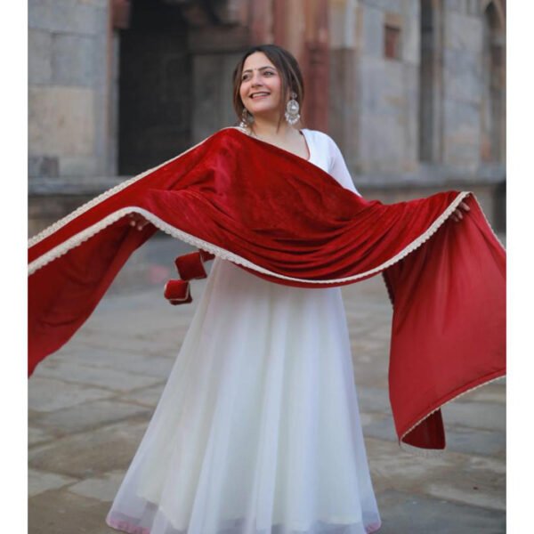 White And Maroon Masakali Anarkali Suit Set - Image 2