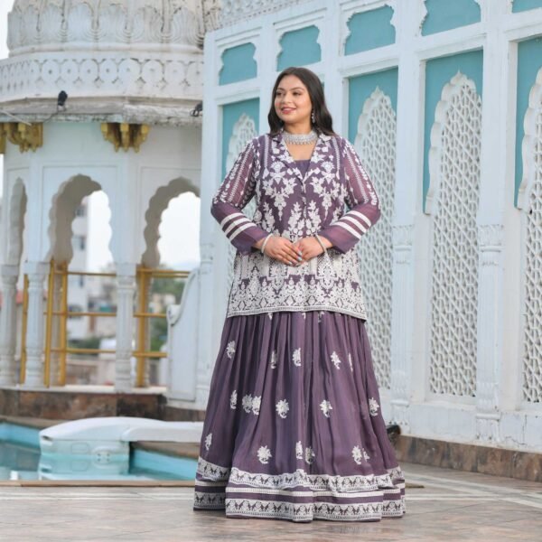 Dusky Purple Blazer Lehenga Set - Image 4