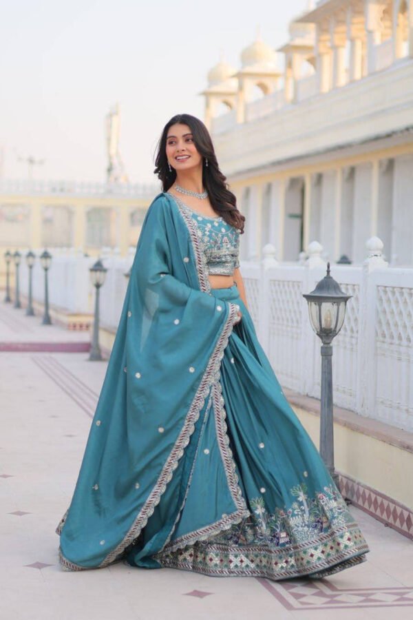 Traditional wear Teal Blue Color Sequence Work Lehengha Choli - Image 2