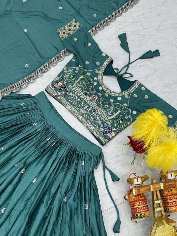 Traditional wear Teal Blue Color Sequence Work Lehengha Choli - Image 3