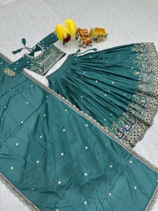 Traditional wear Teal Blue Color Sequence Work Lehengha Choli - Image 4