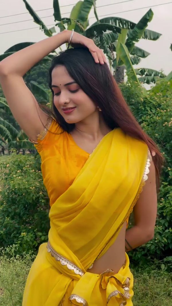 Yellow Beautiful Plain Georgette Saree for Women by FancyNinee - Image 2