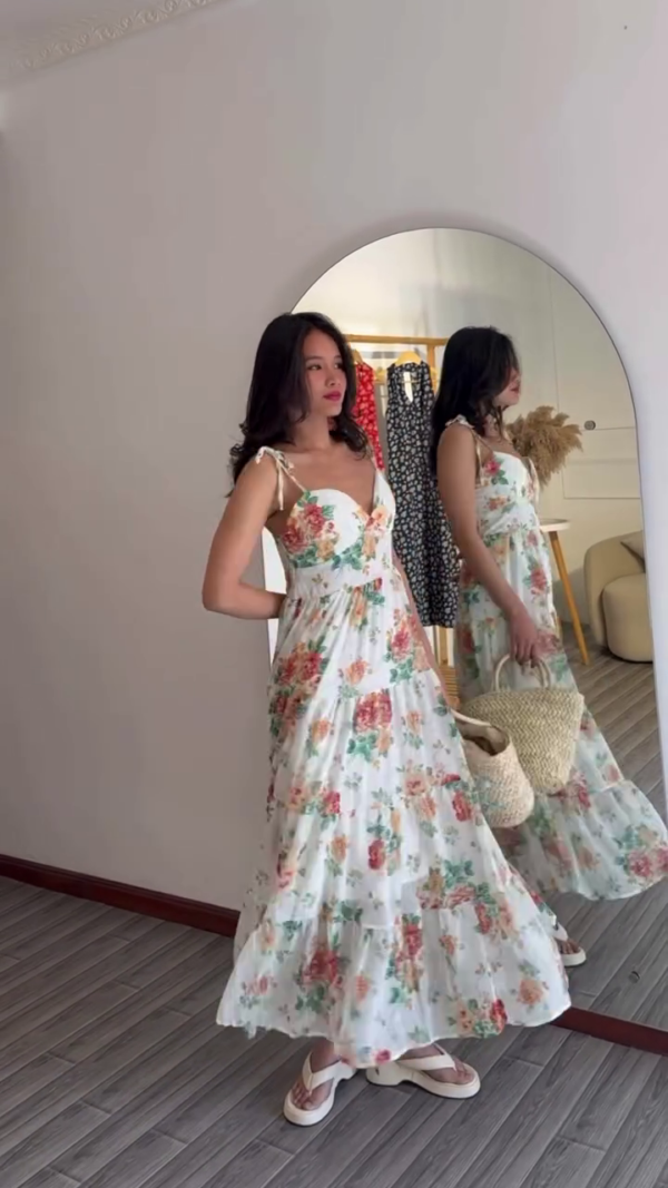 Floral Print Chiffon Tiered Maxi Dress