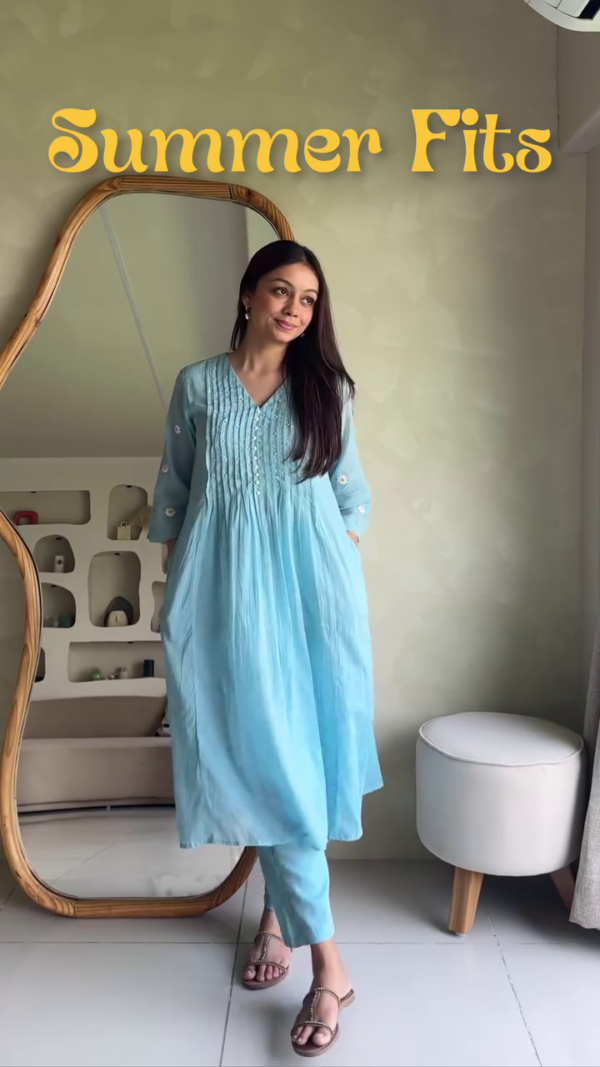 Embroidered V-Neck Straight Kurta