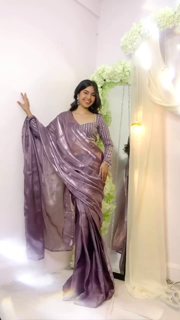 daily wear solid georgette saree with blouse piece - Image 10