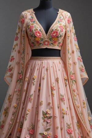 Embroidered Sequinned Semi-Stitched Lehenga & Unstitched Blouse With Dupatta