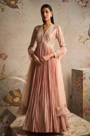 Dusky pink embellished anarkali set