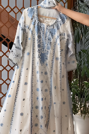 Embroidered Blue and White Kurta
