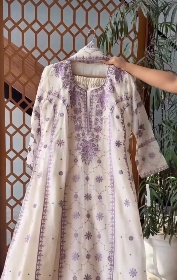 Embroidered Purple and White Kurta