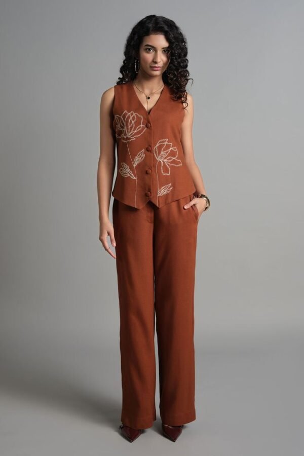 Gulshan Embroidered Pure Cotton Waistcoat With Trousers Co-Ords