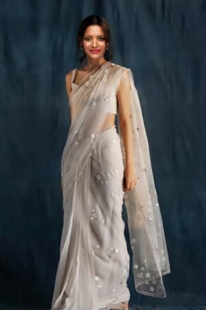 Periwinkle Embellished Net Saree