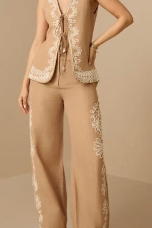 Yellow Peplum And Flared Pant Set