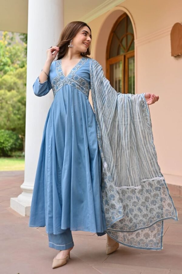 Joveos Gallery Georgette Chikankari & Real Mirror Work Gown with Dupatta for Women,