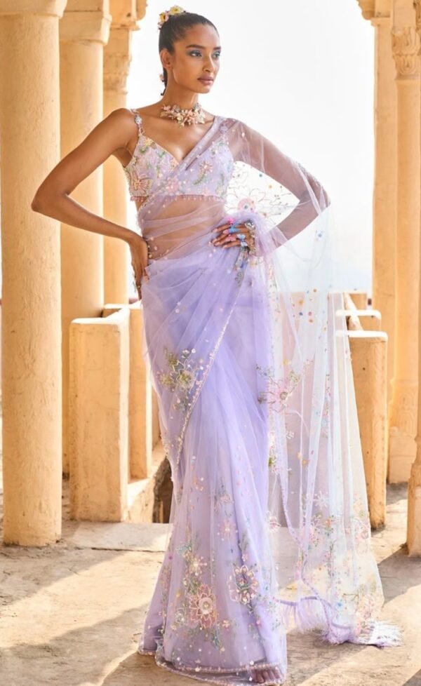 Embroidered Bollywood Net Saree