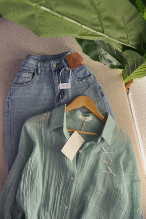 Crinkle Gauze Big Shirt & Wide-Leg Pant Set