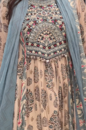 All-Time Hit Fancy Maslin Mirror Work Suit Set with Printed Dupatta
