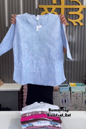 Cotton Linen Embroidered Summer Top for Women